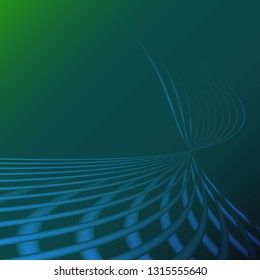 Beautiful blue abstract magic energy electric spiral twisted cosmic fire lattices from lines, strips, sticks, rods shining glowing on a blue background. Vector illustration. Texture.