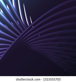 Beautiful blue abstract magic energy electric spiral twisted cosmic fire lattices from lines, strips, sticks, rods shining glowing on a blue background. Vector illustration. Texture.