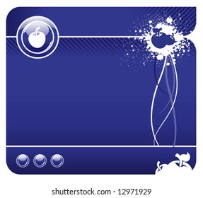 Beautiful blue background with the button, lines and blots