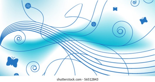 Beautiful blue background with floral elements. Vector.