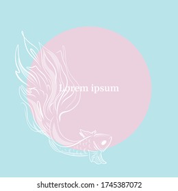 Beautiful blue background with a pink place for an inscription, decorated with a white transparent fish. minimalism concept. Copy spase.