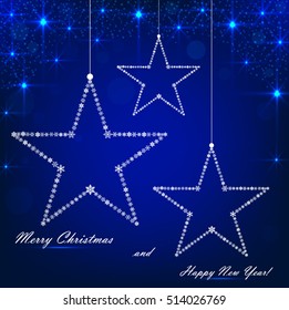 Beautiful blue background with sparkles and stars .Vector  illustration