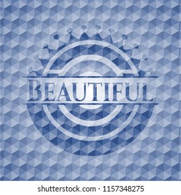 Beautiful blue badge with geometric pattern background.