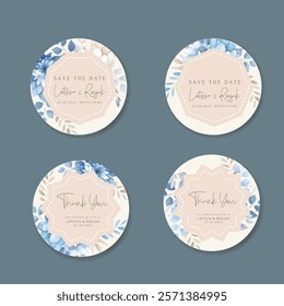 beautiful blue and beige flower frame label collection