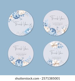 beautiful blue and beige flower frame label collection