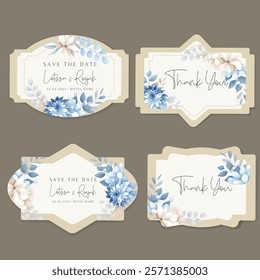 beautiful blue and beige flower frame label collection