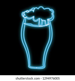Beautiful blue bright glowing abstract neon sign for a beer bar with crafting beer glass with a holon tasty heady with foam and copy space on a black background. Vector.