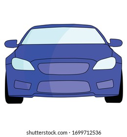 Beautiful blue car. Front view.