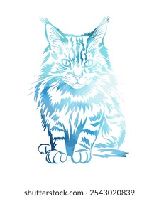 Hermoso gato azul. Maine Coon gato. dibujo a mano. IA no, Ilustración vectorial.