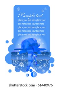 Beautiful blue christmas frame with gift box
