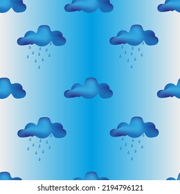 Beautiful blue clouds and rain on blue sky background. Seamless background with painted clouds. Wallpaper for the children's room. Vector illustration with clouds.