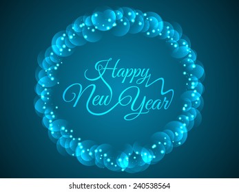 Beautiful blue color background with elegant text design of Happy New Year. 