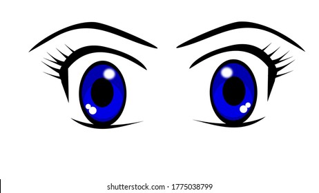 Beautiful blue colored anime eyes, cartoon style 