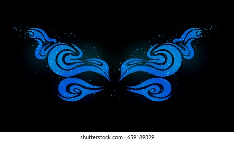 A beautiful blue eye mask. Smooth pattern of blue color. Mysterious eyes of the monster. Art and design. Vector illustration. EPS 10