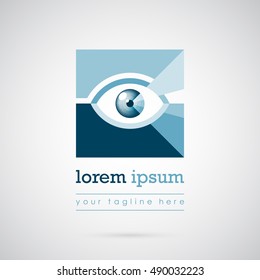 Beautiful blue eye in square shape logo template. Sign for medical diagnostic centers. Modern surveillance technology. Creative symbol for company identity, advertising, poster, banner, web and flyer.