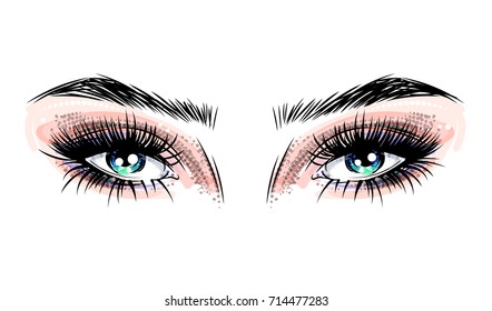 Beautiful Blue Eyes With Big Lashes And Fashionable Makeup