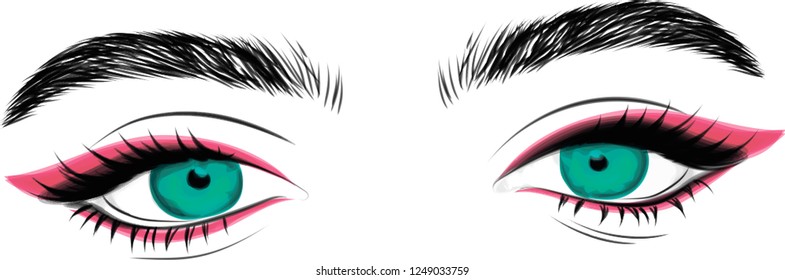 Beautiful Blue Eyes Close Up Vector - Blue eyes pink eyeshadow