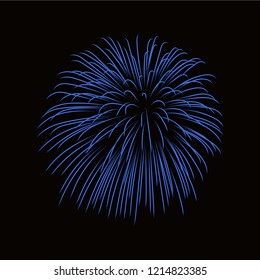 Beautiful blue firework. Bright firework isolated on black background. Light blue decoration firework for Christmas, New Year celebration, holiday, festival, birthday card Vector illustration