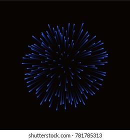 Beautiful blue firework. Bright firework isolated on black background. Light blue decoration firework for Christmas, New Year celebration, holiday, festival, birthday card Vector illustration