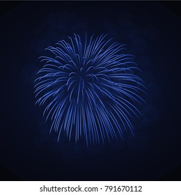 Beautiful blue firework. Bright firework isolated on black background. Light blue decoration firework for Christmas, New Year celebration, holiday, festival, birthday card Vector illustration