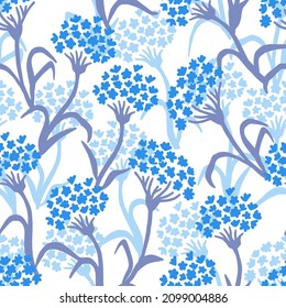 Beautiful Blue Floral Garden Vector Graphic Silhouette Seamless Pattern can be use for background and apparel design
