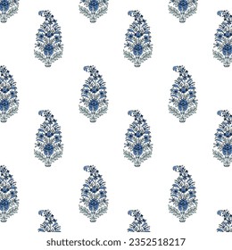A beautiful blue floral pattern on a crisp white background