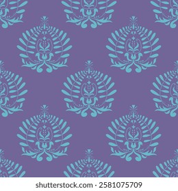 Beautiful blue floral pattern on purple background.