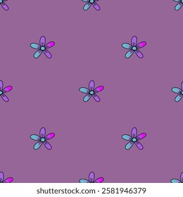 Beautiful blue floral pattern on purple background.