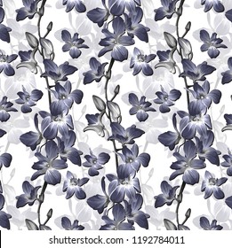 beautiful blue floral pattern with orchids. floral pattern for textile design and fabrics