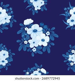 Beautiful Blue Floral Seamless Pattern