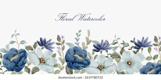 beautiful blue floral watercolor border