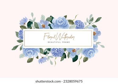 beautiful blue floral watercolor frame