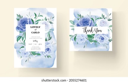 beautiful blue floral wedding invitation card