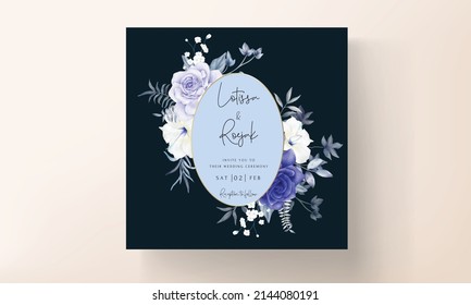 beautiful blue floral wedding invitation card template