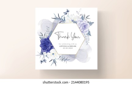 beautiful blue floral wedding invitation card template