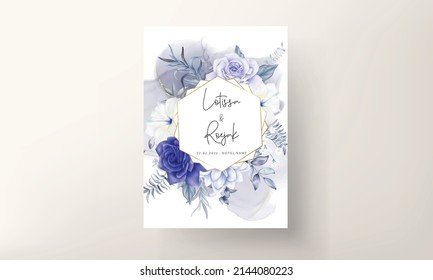 beautiful blue floral wedding invitation card template