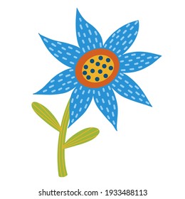 Beautiful blue flower in a flat style. Vector isolated object on white background