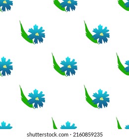 Beautiful blue flower with leaves isolated on white background is in Seamless pattern - vector illustration