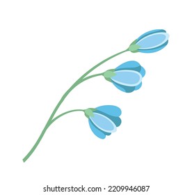 Beautiful blue flower. Poster or banner for website, watercolor drawing. Botany and floristry, plant, biology. Symbol of spring, elegance, aesthetics and beauty. Cartoon flat vector illustration