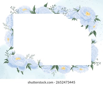 Quadro de flores azul bonito perfeito para cartões de casamento ou de presente, com design floral elegante e decoração botânica delicada em tons suaves