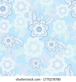 Beautiful blue flowers seamless pattern design. Great for summer fabric, scrapbooking, wallpaper, giftwrap. Suraface pattern design