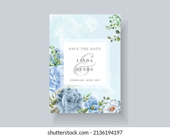 Beautiful blue flowers wedding invitation card template