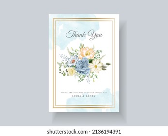 Beautiful blue flowers wedding invitation card template