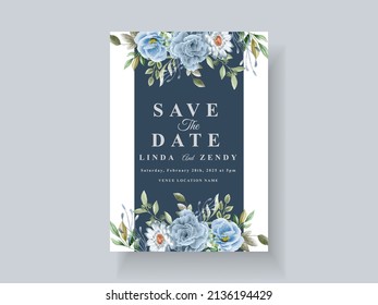 Beautiful blue flowers wedding invitation card template