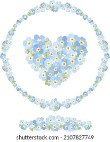Beautiful blue forget-me-nots flowers. Floral texture for design, textile and background.  Vector illustration