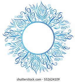 Beautiful blue frame with floral elements for your design. Vector.