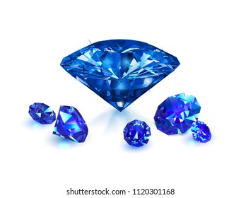 Beautiful Blue Gems Sapphire Isolated On White Background. Vector Illustration.