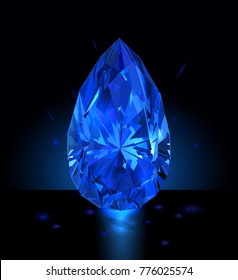 Beautiful blue gemstone sapphire on a dark blue background. Vector illustration.