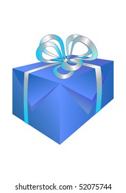 Beautiful blue gift box on white with ribbons