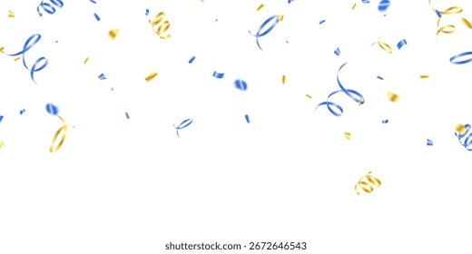 Beautiful blue and gold confetti pattern background with zigzag down for celebration. Festive decoration vector illustration.